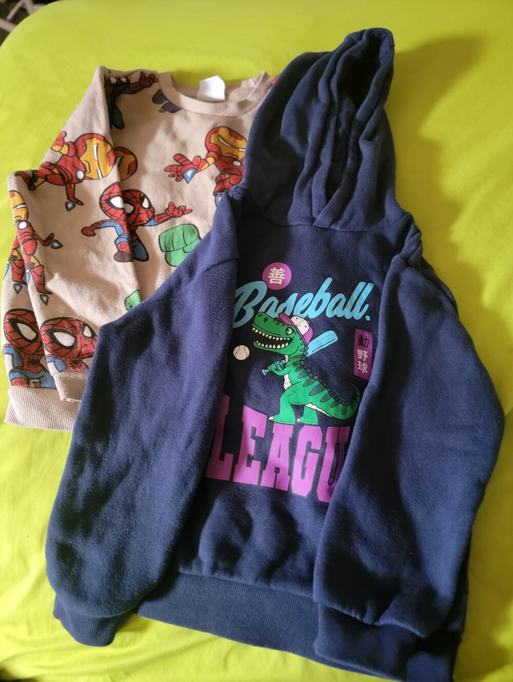 Kids Navy Hoodie with Dino Graphic & Spiderman/Incredible Hulk Sweater